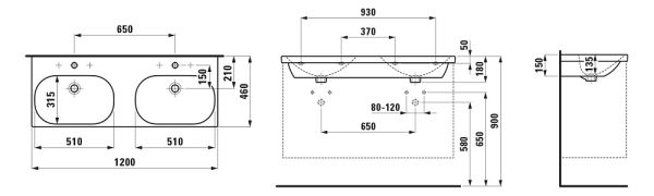 Laufen Lua Doppel-Waschtisch, 120x46cm, weiß, H8140810001041_1