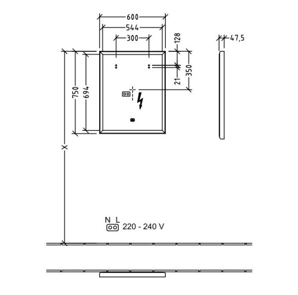 Villeroy&Boch Subway 3.0 LED-Spiegel, mit Sensordimmer, 60x75cm, weiß mattA4636000_1