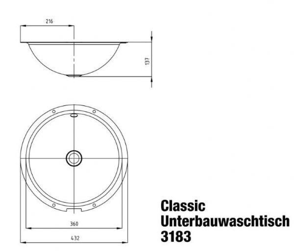 Kaldewei Classic Unterbauwaschtisch Ø 36cm, mit Perl-Effekt, Modell 3183