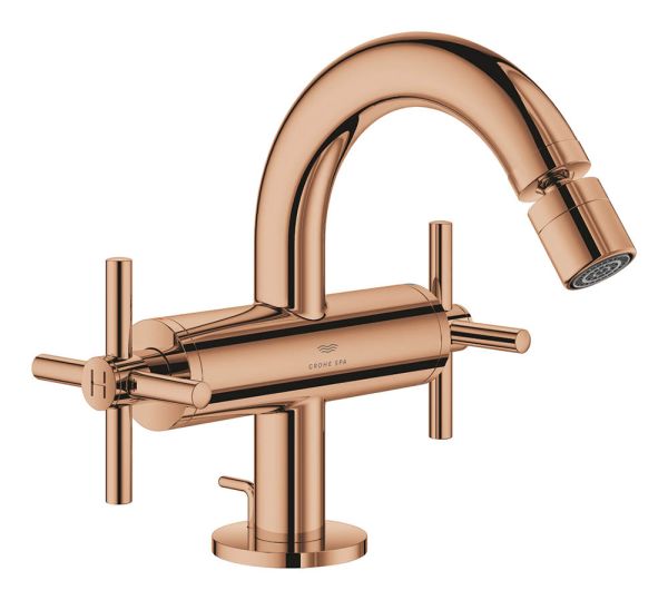 Grohe Atrio 2-Griff-Bidetarmatur mit Ablaufgarnitur & Kreuzgriffen, warm sunset 24353DA0