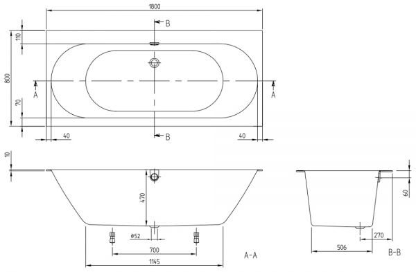 Villeroy&Boch Oberon 2.0 Rechteck-Badewanne 180x80cm