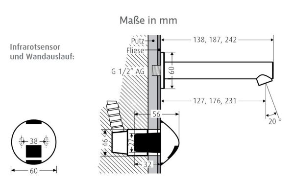 WimTec ONE WT HyPlus 230 V Berührungslose Wandauslaufsteuerung, chrom matt