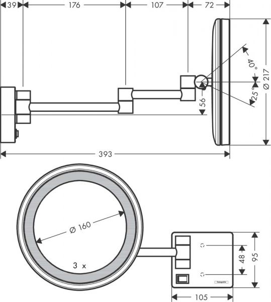 Hansgrohe AddStoris Rasierspiegel mit LED Leuchte, chrom 4179000_1