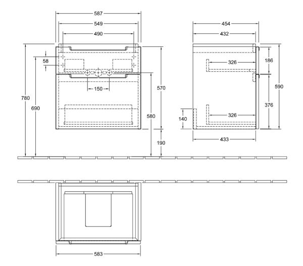 Villeroy&Boch Subway 2.0 Waschtischunterschrank 58,7x59cm, 2 Auszüge, für Waschbecken 7113F001