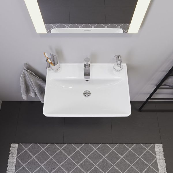 Duravit D-Neo Waschtisch rechteckig 65x44cm, mit Hahnloch und Überlauf, Wondergliss, weiß 23666500001