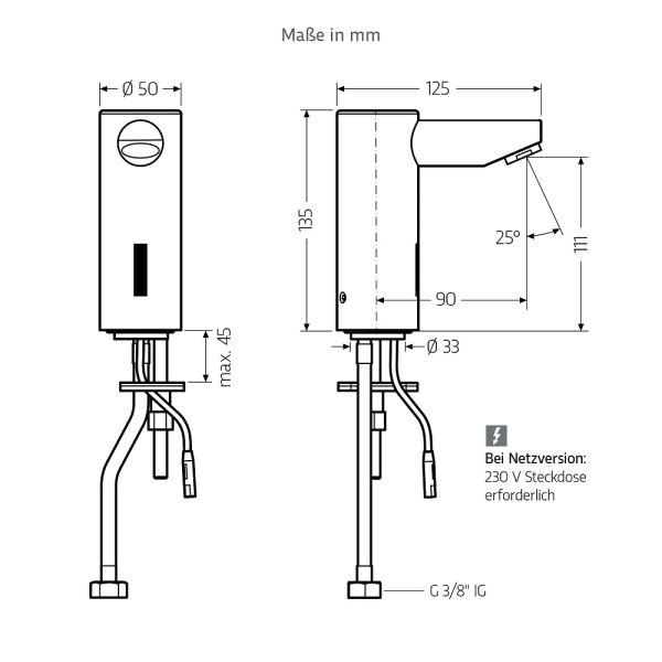 WimTec LITE Kaltwasser-Waschtischarmatur HDK 9V Batteriebetrieb, chrom