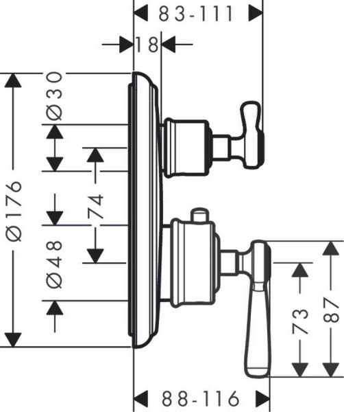 AXOR Montreux Thermostat Unterputz mit Hebelgriff und Absperrventil