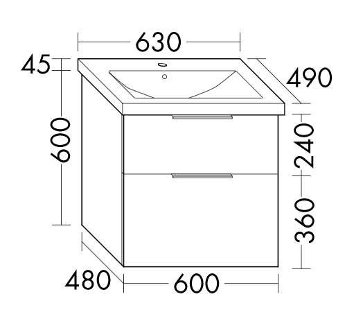 Burgbad Eqio Keramik-Waschtisch mit Waschtischunterschrank, 63cm