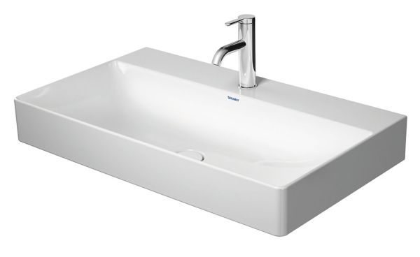 Duravit DuraSquare Waschtisch 80x47cm, ohne Überlauf, mit Wondergliss, mit nicht verschließbarem Ablaufventil, weiß 23538000411