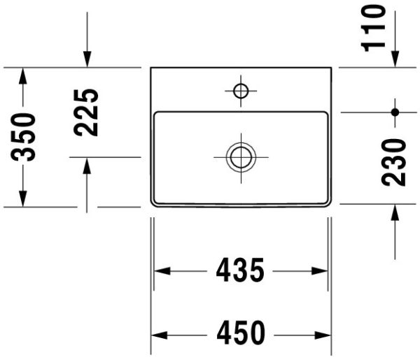 Duravit DuraSquare Handwaschbecken rechteckig 45x35cm, mit Hahnloch, ohne Überlauf, weiß 0732450041 