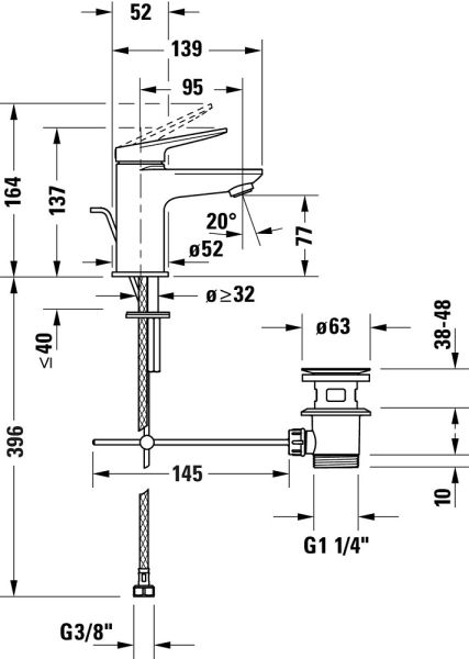 Duravit Wave Einhebel-Waschtischarmatur S mit Zugstangen-Ablaufgarnitur, bronze gebürstet WA1010001004