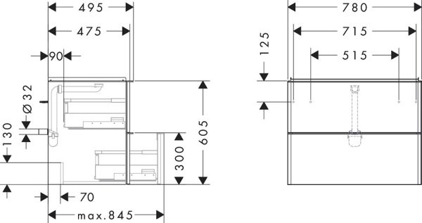 Hansgrohe Xelu Q Waschtischunterschrank 78x47,5cm, mit 2 Schubkästen 54027000