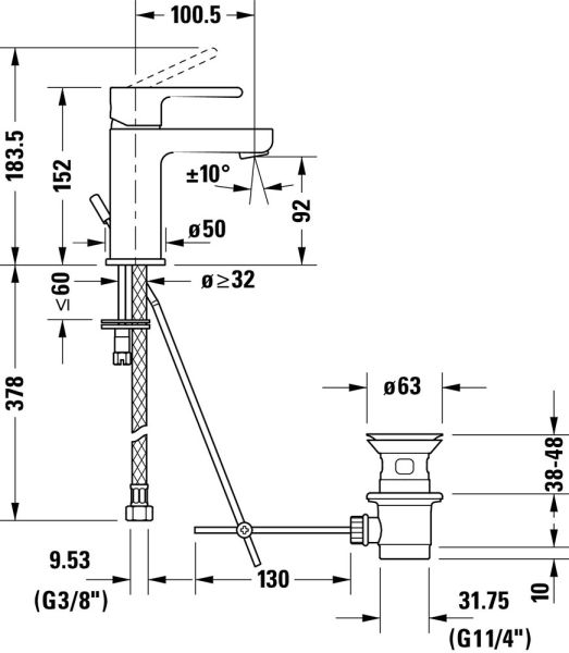 Duravit B.2 Einhebel-Waschtischmischer S mit Zugstangen-Ablaufgarnitur, chrom