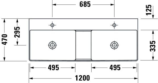 Duravit DuraSquare Doppelwaschtisch rechteckig 120x47cm, 2 Hahnlöcher, ohne Überlauf, weiß 2353120041