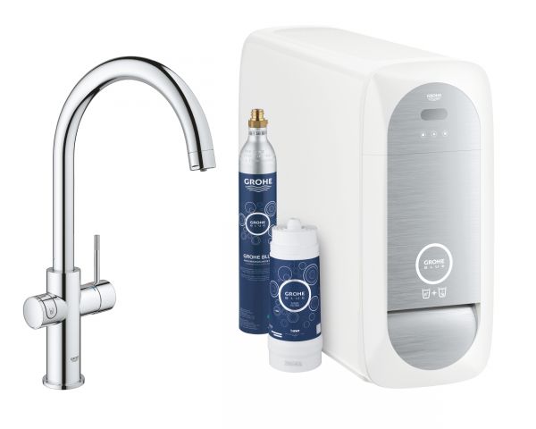 Grohe Blue Home Einhand-Spültischbatterie mit Filterfunktion, mit Bluetooth und WIFI, C-Auslauf 31455001 chrom