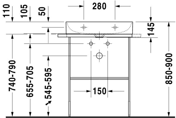 Duravit DuraSquare Waschtisch 60x47cm, mit 1 Hahnloch, geschliffen, mit WonderGliss, weiß