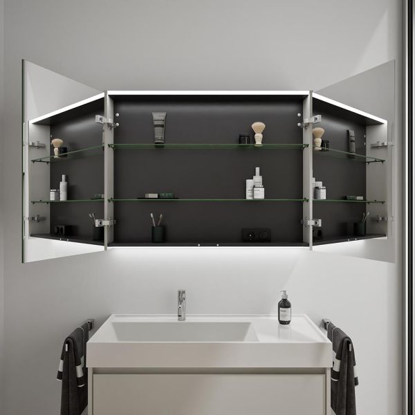 Burgbad Devio Spiegelschrank 100x76cm, LED-Beleuchtung, 2 Spiegeltüren, veloursgrau matt SPWD100F7216 