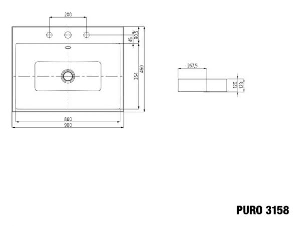 Kaldewei Puro Aufsatzwaschtisch 90x46x12cm, Perl-Effekt Mod. 3158