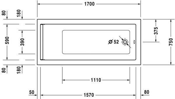 Duravit Starck Einbau-Badewanne rechteckig 170x75cm, weiß