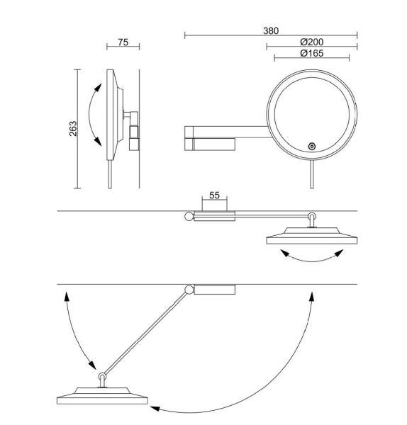 ZACK LINEA LED-Kosmetikspiegel Ø20cm, 5-fache Vergrößerung