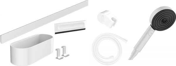 Hansgrohe WallStoris Bundle Duschkopf 105, Duschstange 70cm & Accessoireset, mattweiß 24291700