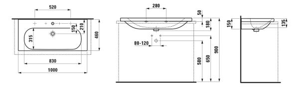 Laufen Lua Aufsatzwaschtisch wandmontiert, Unterseite geschliffen 100x46cm, weiß H8160890001041