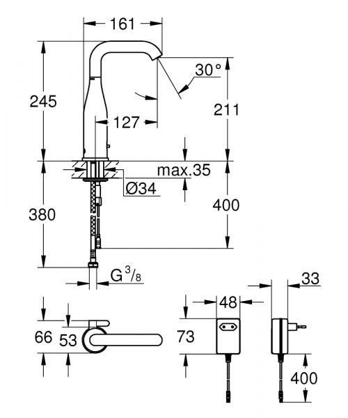 Grohe Essence E Infrarot-Elektronik für Waschtisch mit Mischung, Netzbetrieb, chrom