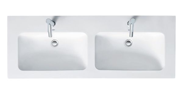 Duravit ME by Starck Doppelwaschtisch 130x49cm, 2 Hahnlöcher, mit Überlauf, WonderGliss, weiß seidenmatt 23361332001