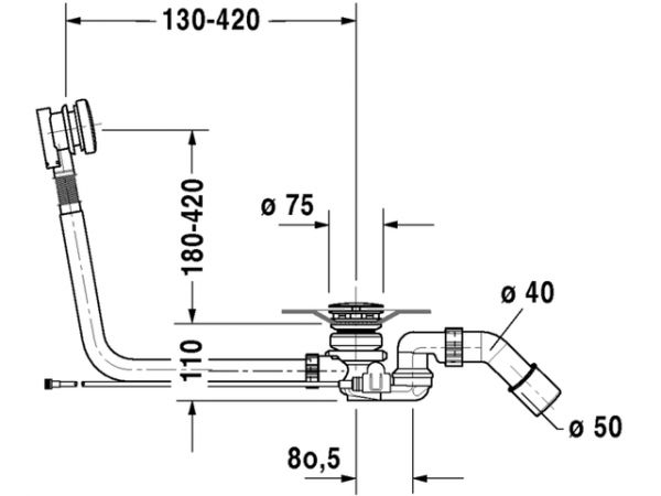 Duravit Ab- und Überlaufgarnitur Quadroval mit Bodenzulauf, mit flexiblem Ablaufschlauch, chrom