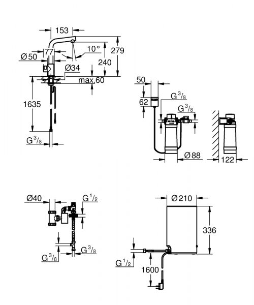 Grohe Red Mono Standventil und Boiler Größe M, L-Auslauf, chrom