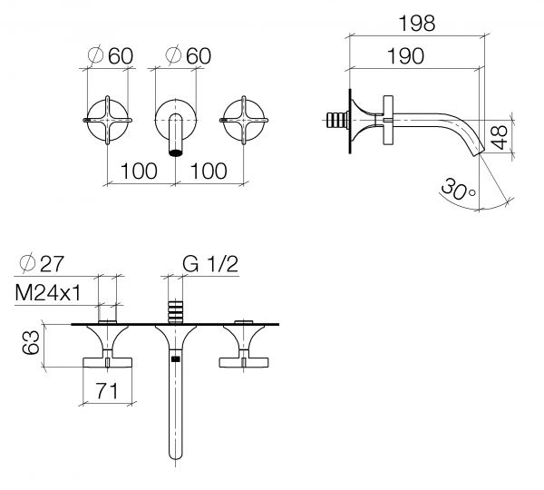 Dornbracht Vaia Waschtisch-Wandbatterie, Ausladung 190mm