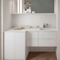 Vorschau: Burgbad Sys30 Badmöbel-Set 161cm mit Waschmaschinenschrank mit Waschtischunterschrank, Grifflos, veloursgrau matt 