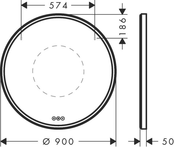 Hansgrohe Xarita S Spiegel m. LED-Beleuchtung rund 90cm, hinterleuchtet, Berührungssensor, weiß matt