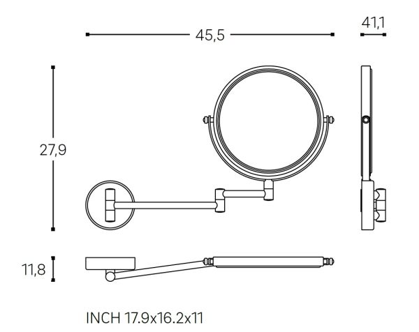 Cosmic Architect/Essentials Wand-Kosmetikspiegel, 5-fache Vergrößerung, schwarz matt