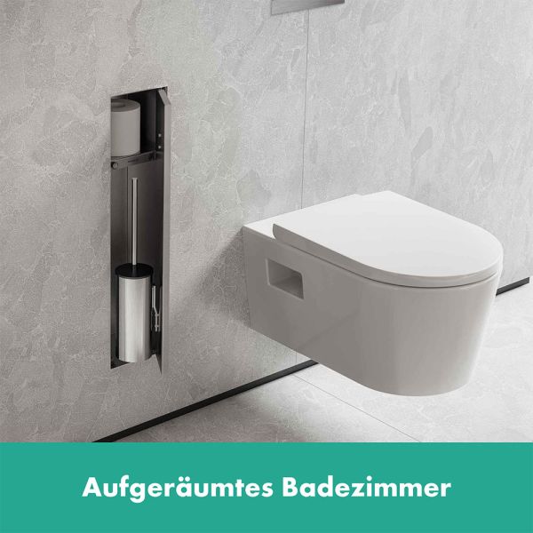 hansgrohe XtraStoris Rock Einbau Toilettenbürstenhalter, befliesbare Tür und Innenablage