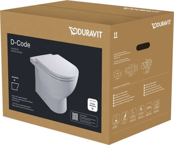 Duravit D-Code Stand-WC rimless Set mit SoftClose WC-Sitz 57x37cm, weiß