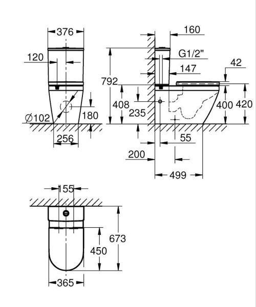 Grohe Euro Keramik Stand-WC back to wall Kombination-Set, weiß