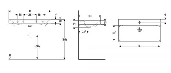 Geberit Xeno² Waschtisch 120x48cm, mit 1 Hahnloch, ohne Überlauf, weiß KeraTect