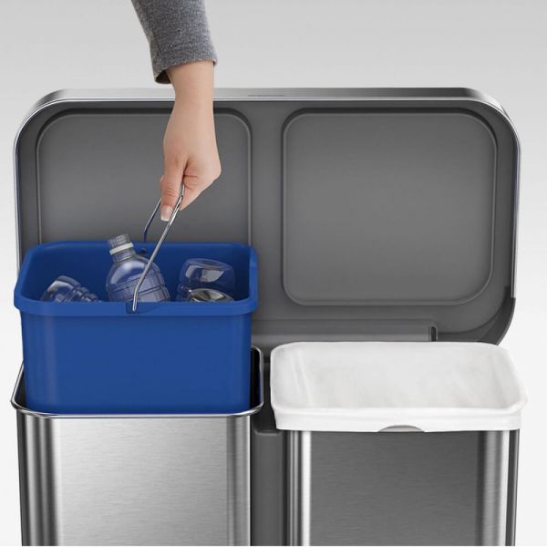 simplehuman rechteckiger Treteimer mit Doppelfach & Beutelfach, 58 Liter, edelstahl gebürstet