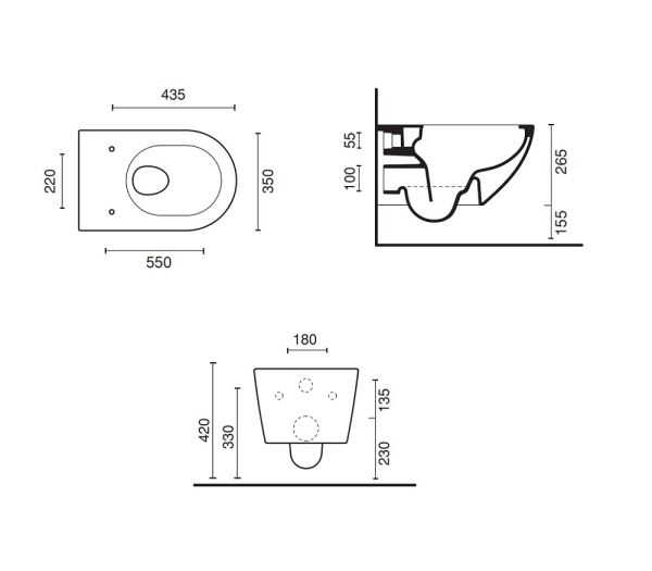 Catalano Zero Wand-WC newflush, spülrandlos, 55x35cm, gold/schwarz CATAglaze+ VS55NRNO