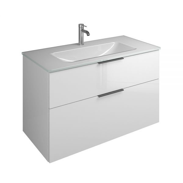 Burgbad Eqio Glas-Waschtisch mit Waschtischunterschrank, weiß hochglanz, Griff schwarz matt SEYX102F2009A0070G0200 3