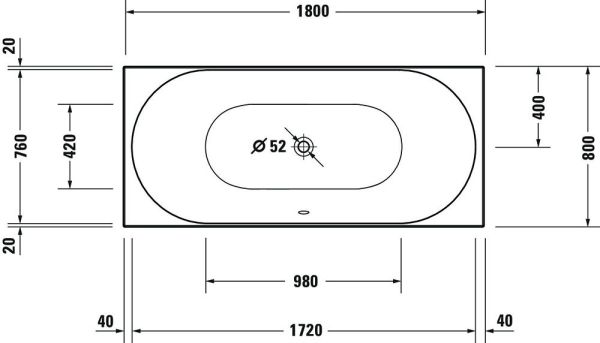 Duravit D-Neo Einbau-Badewanne rechteckig, Ablauf Mitte 180x80cm, weiß