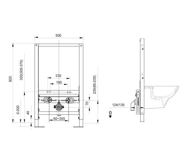 Kludi UNIFIX Vorwandelement für Wand-Bidet, Höhe 82cm