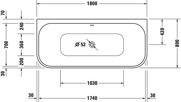 Duravit Happy D.2 Plus Vorwand-Badewanne rechteckig 180x80cm, weiß/graphit