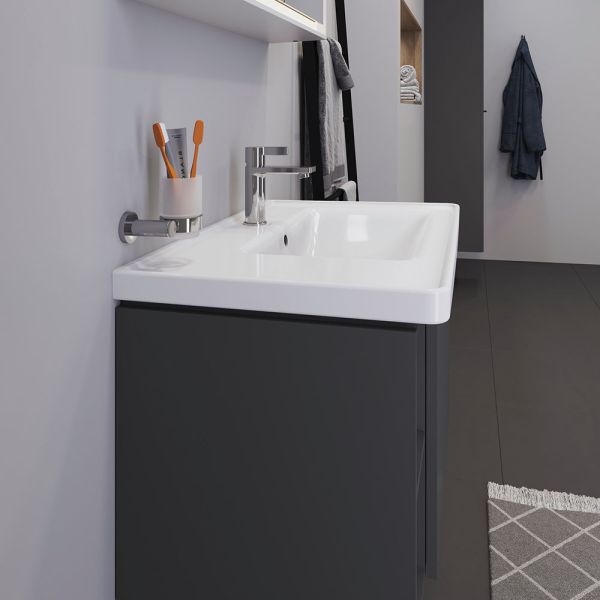 Duravit D-Neo Waschtisch rechteckig 80x48cm, mit Hahnloch und Überlauf, Becken rechts, weiß