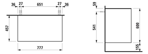 Laufen The New Classic Schubladenelement 78cm, 2 Schubladen, ohne Ausschnitt, techn. Zeichnung