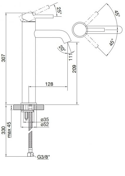 Steinberg Serie 100 Waschtisch-Einhebelmischer ohne Ablaufgarnitur, Ausladung 128mm