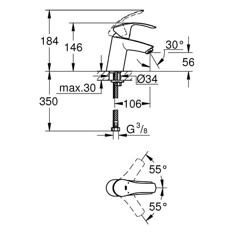 Grohe Eurosmart Einhand-Waschtischbatterie, glatter Körper, S-Size, chrom