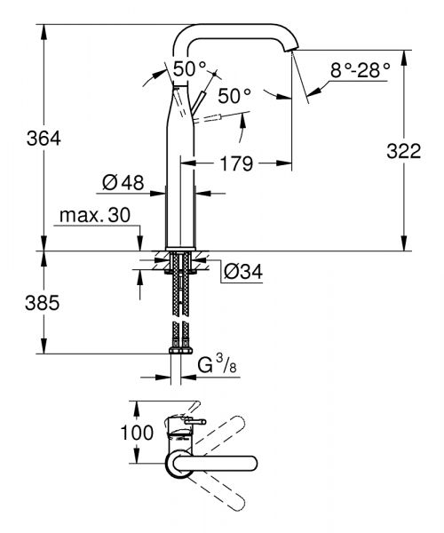 Grohe Essence Waschtischbatterie schwenkbar, XL-Size, cool sunrise gebürstet