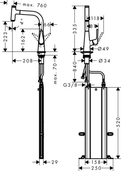 Hansgrohe Talis Select M51 Einhebel-Küchenmischer 220 mit Ausziehauslauf und sBox, chrom